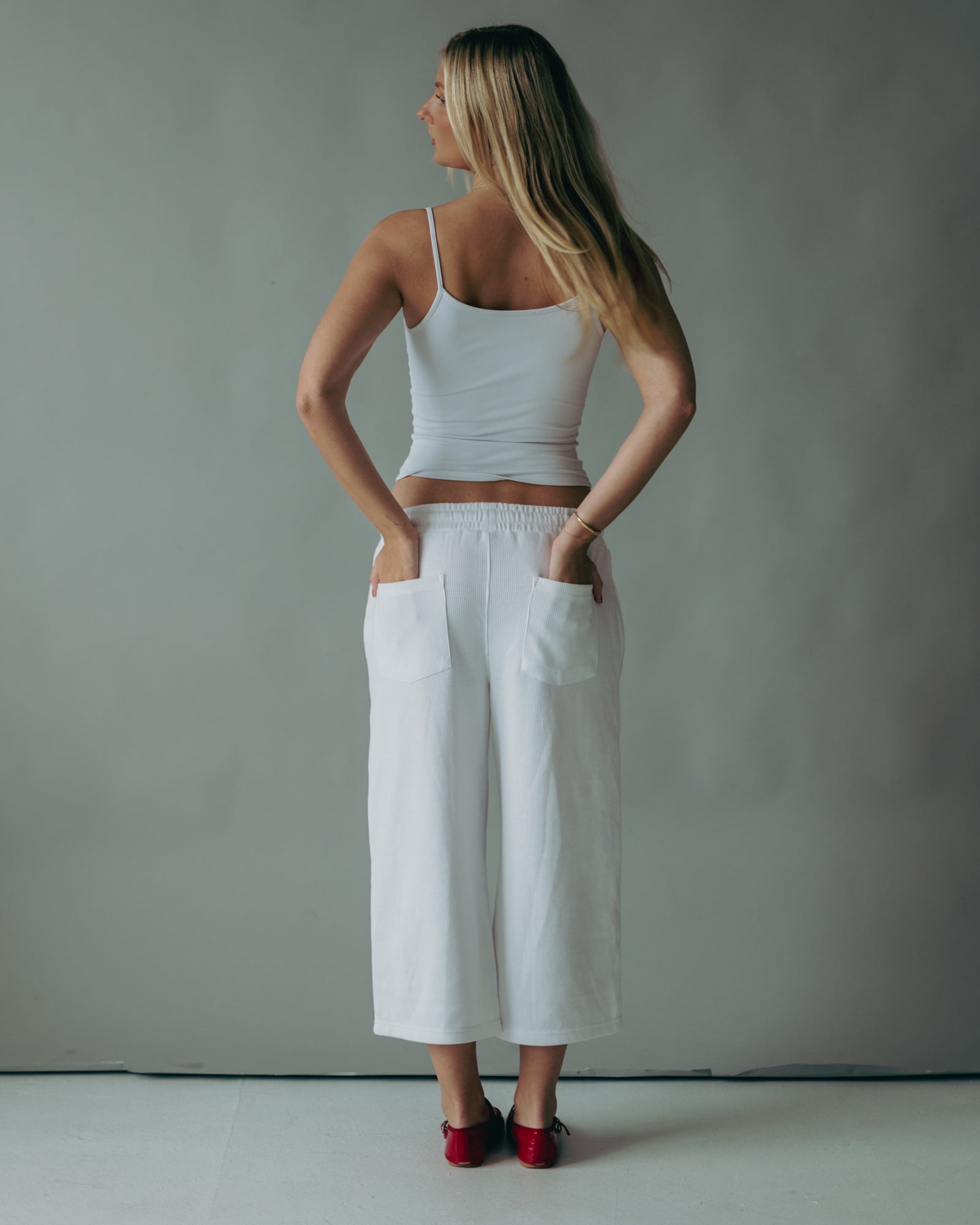 Bone White Waffle Knit 3/4 Sworts