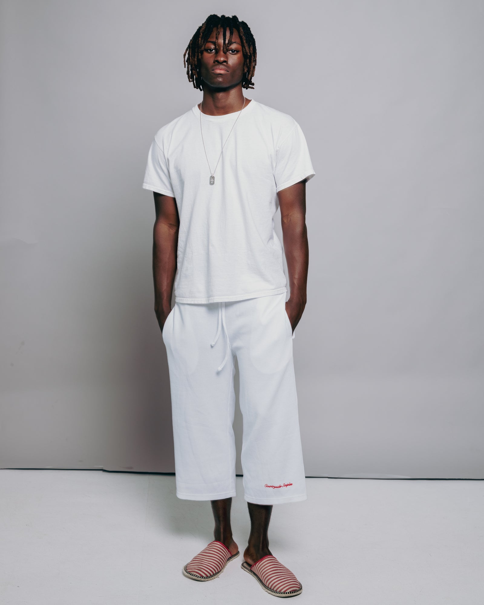 Bone White Waffle Knit 3/4 Sworts